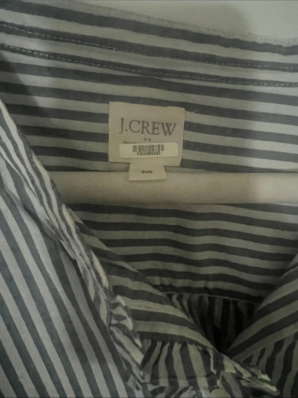 J. Crew Navy and White Vertical Stripe Ruffle Placket Long-Sleeve Shirt